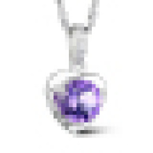Mode féminine en argent sterling 925 en forme de coeur collier pendentif en cristal violet